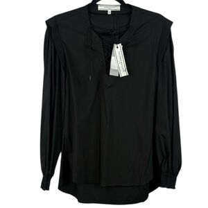 Valerie Khalfon Paris Till Cotton Bamboo Blend Black Lace-Up Small Blouse